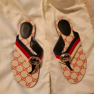 Gucci Web Sandals red white and blue